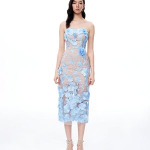 Evander 3D Floral Embroidered Maxi Dress - Blue - view 1