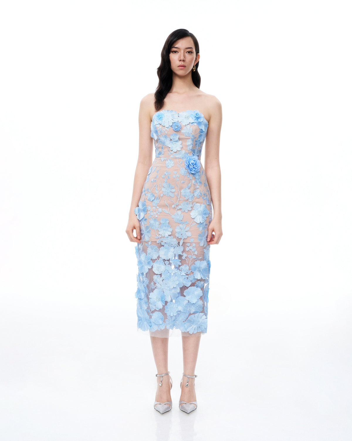 Evander 3D Floral Embroidered Maxi Dress - Blue - view 1