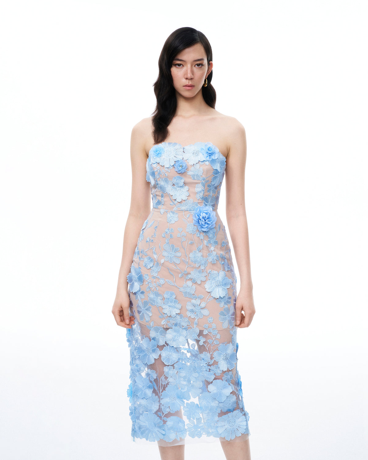 Evander 3D Floral Embroidered Maxi Dress - Blue - view 4