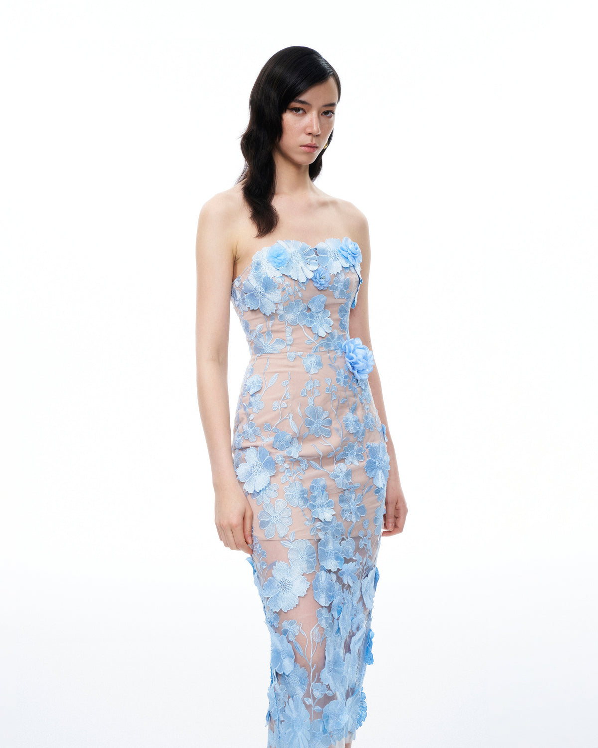 Evander 3D Floral Embroidered Maxi Dress - Blue - view 5