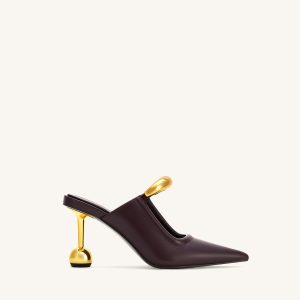 Sofia Metal Accent Sphere Heel Mules - Deep Burgundy - view 1