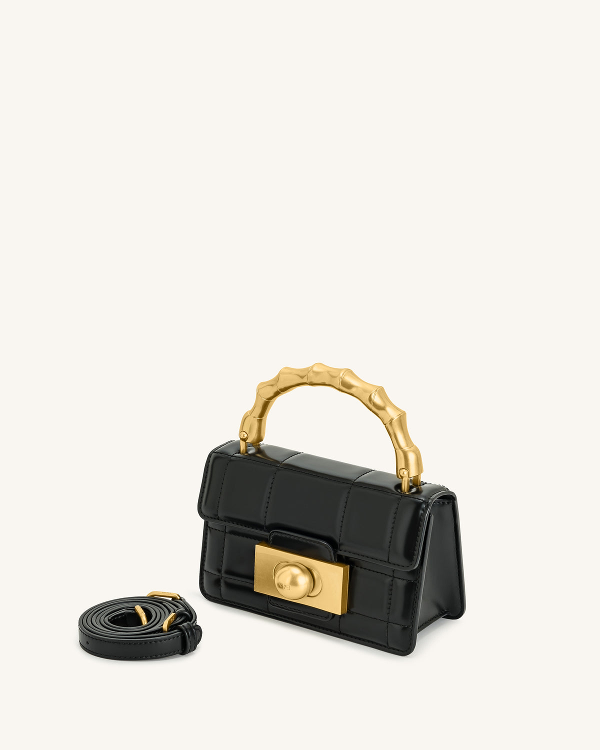 Kaia Bamboo Metal Handle Handbag - Black - view 2