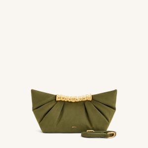 Leia Pleated Clutch - Dark Olive - view 1