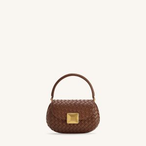 Zuri Hand Woven Round Top Handle Bag - Brown - view 1