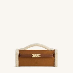 Bria Faux Suede Structured Top Handle Bag - Yellow Brown - view 1