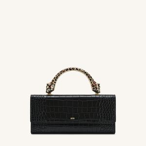 Maya Leopard-Shaped Hardware Handle Top Handle Bag - Black Croc - view 1