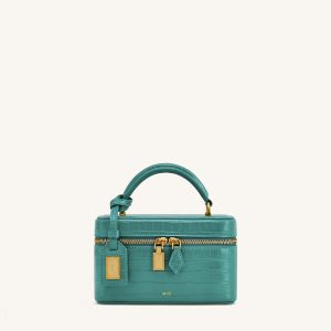 Cleo Box Shape Top Handle Bag - Green Croc - view 1