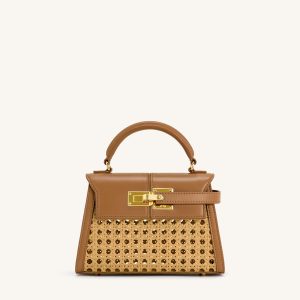Elise Faux Bamboo Woven Top Handle Bag - Brown - view 1