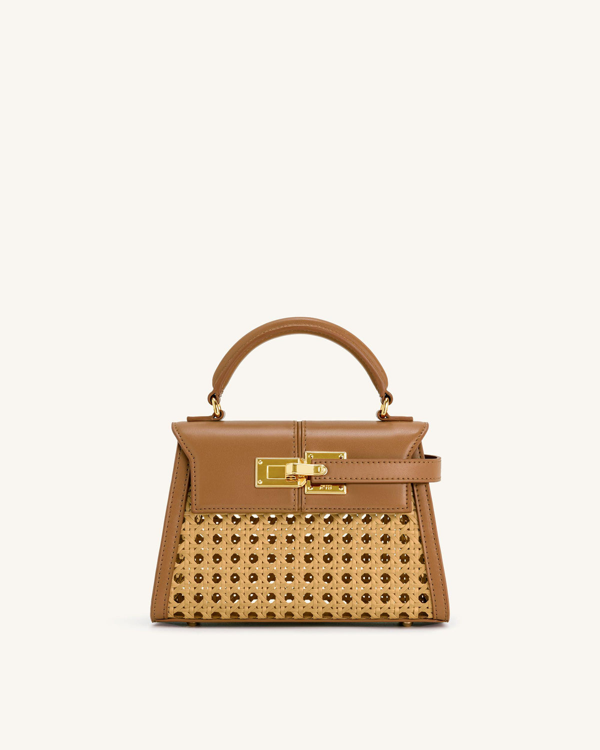 Elise Faux Bamboo Woven Top Handle Bag - Brown - view 1