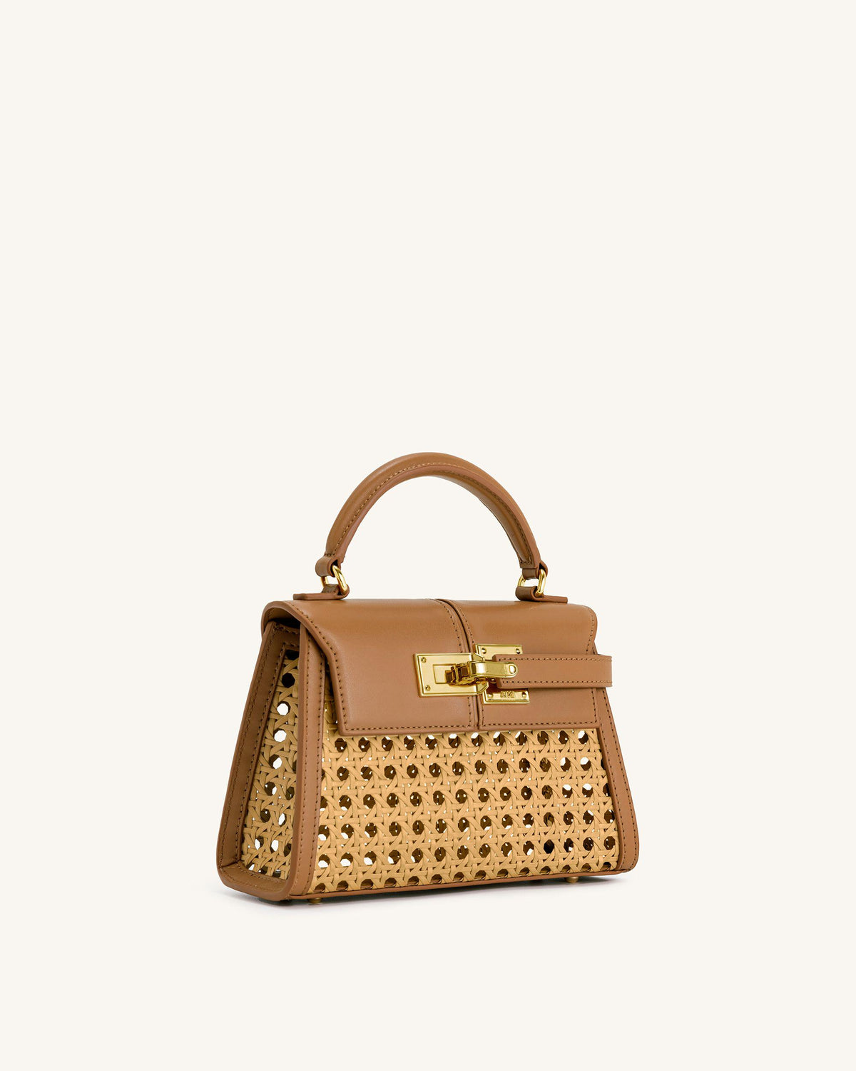 Elise Faux Bamboo Woven Top Handle Bag - Brown - view 2