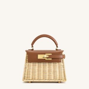 Elise Natural Rattan Weaving Handbag - Brown Rattan - view 1