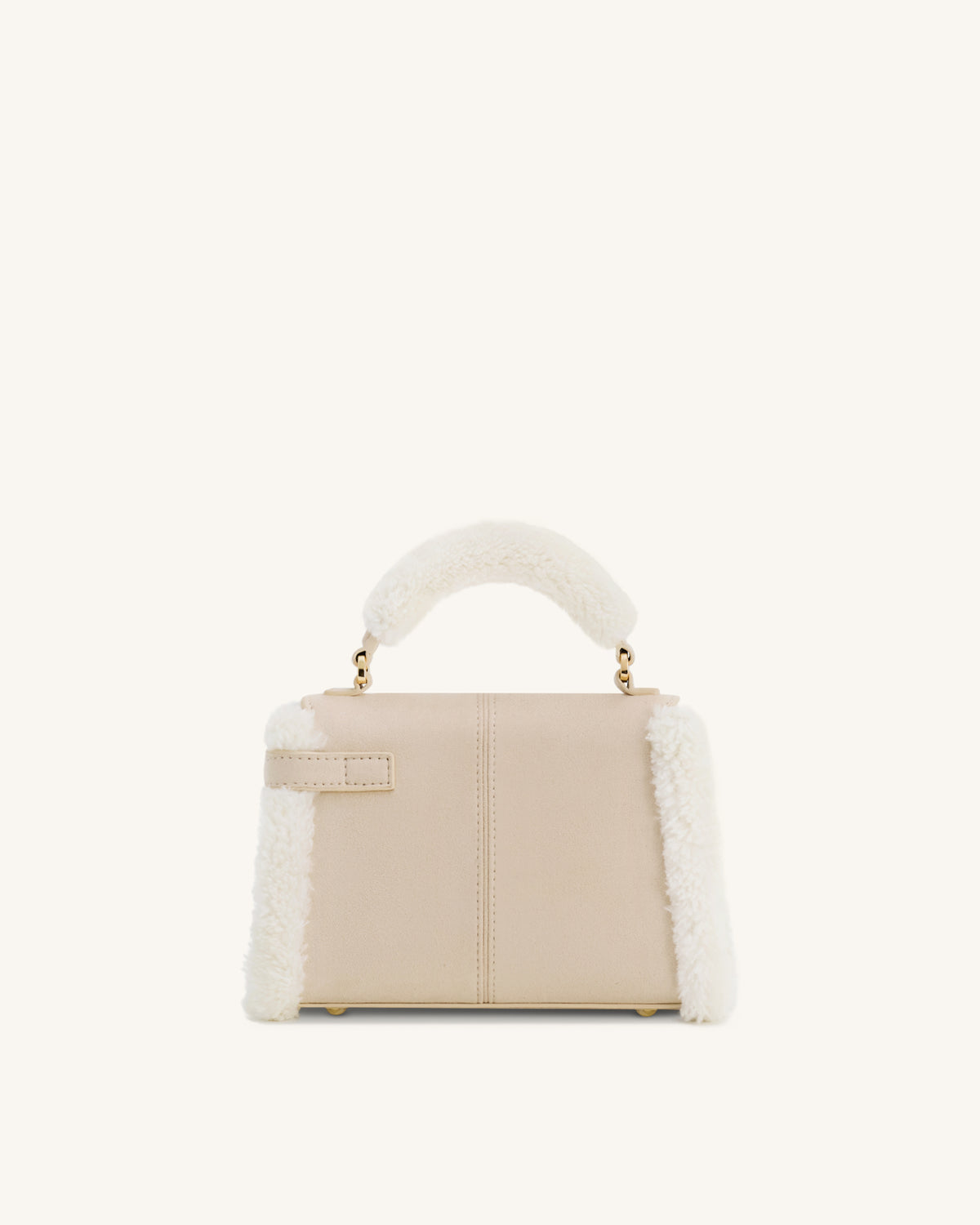 Elise Faux Suede Shearling Trim Top Handle Bag - Taupe - view 4