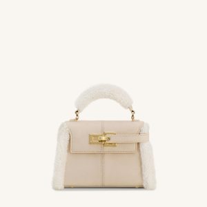 Elise Faux Suede Shearling Trim Top Handle Bag - Taupe - view 1