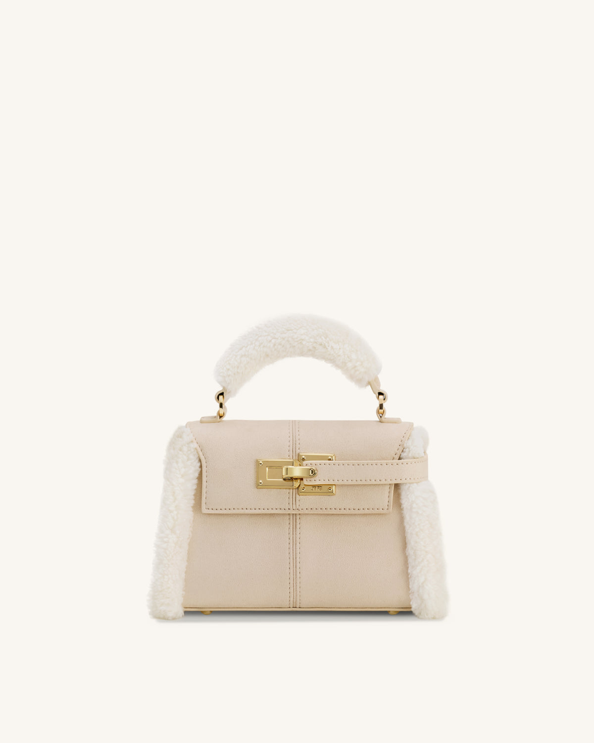 Elise Faux Suede Shearling Trim Top Handle Bag - Taupe - view 1