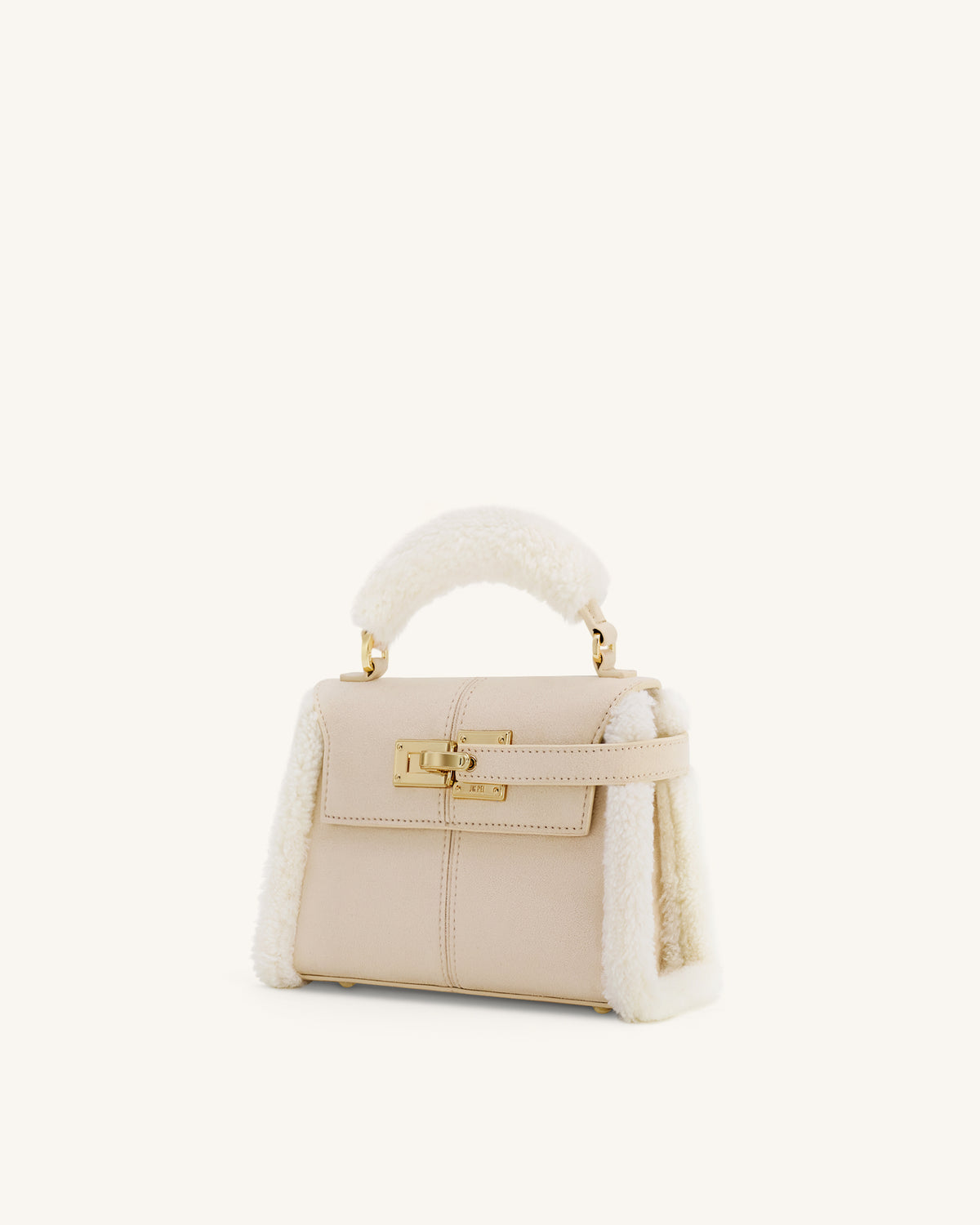Elise Faux Suede Shearling Trim Top Handle Bag - Taupe - view 3