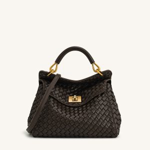 Lucia Classic Top Handle Woven Bag - Dark Brown - view 1