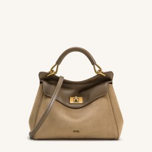 Lucia Classic Faux Suede Top Handle Bag - Taupe - view 1