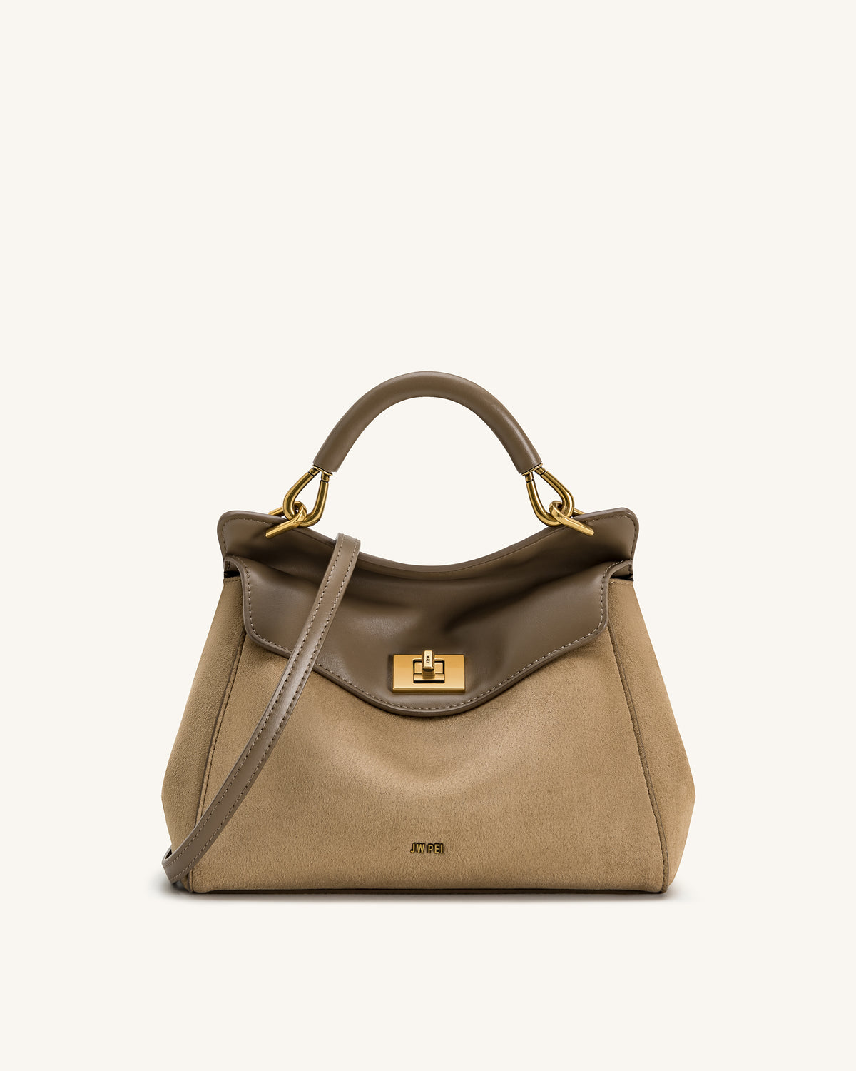 Lucia Classic Faux Suede Top Handle Bag - Taupe - view 1