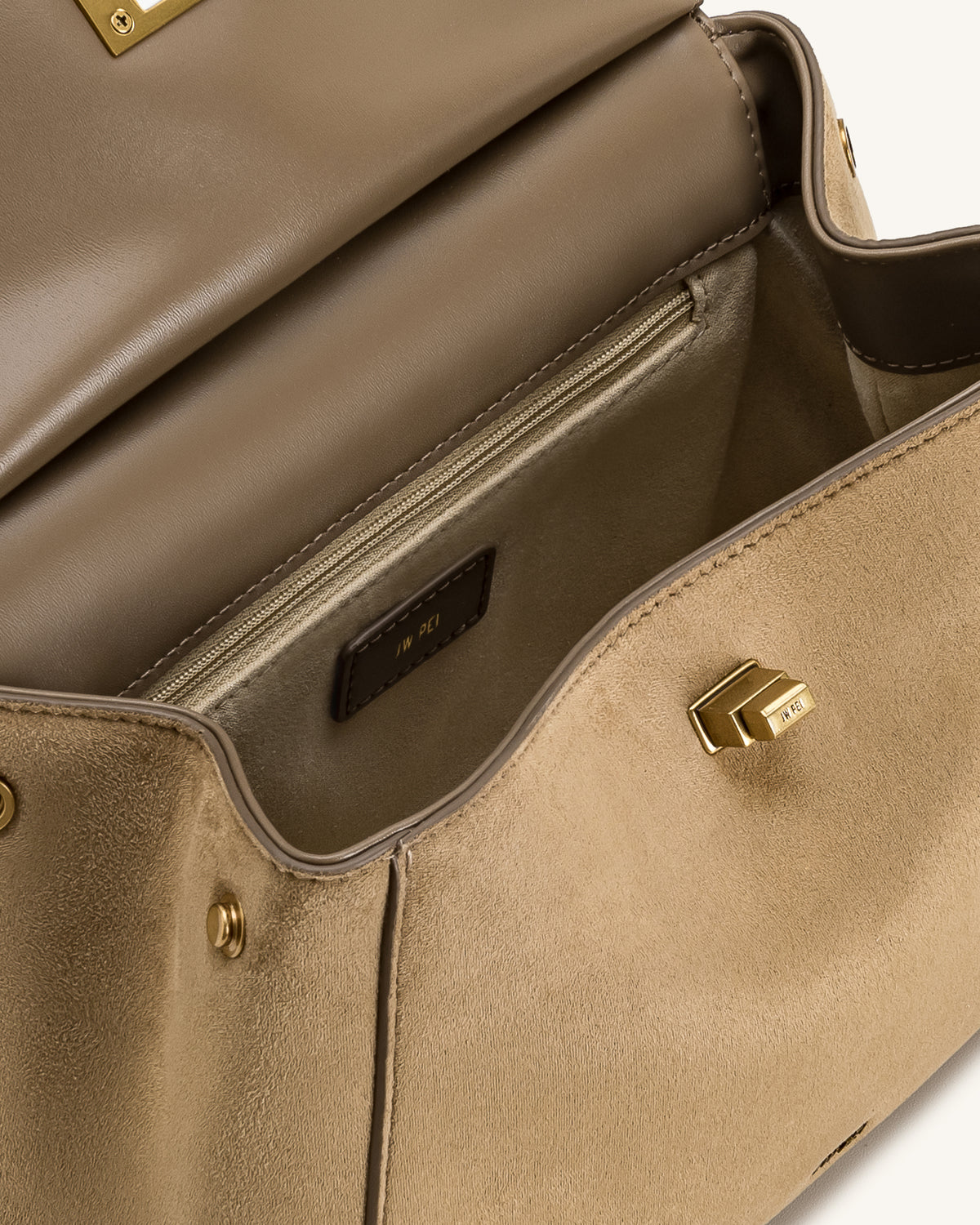 Lucia Classic Faux Suede Top Handle Bag - Taupe - view 4