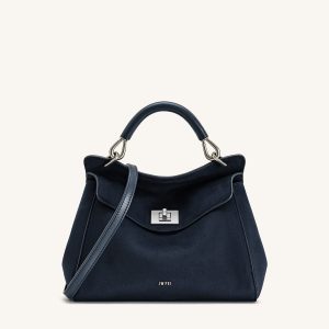 Lucia Classic Faux Suede Top Handle Bag - Navy Blue - view 1