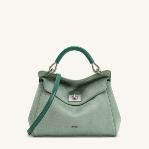 Lucia Classic Faux Suede Top Handle Bag - Matcha Green - view 1