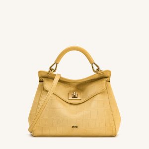 Lucia Classic Croc-Embossed Faux Suede Top Handle Bag - Yellow - view 1
