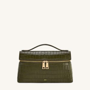 Thea Croc-Embossed Top Handle Bag - Olive Green - view 1