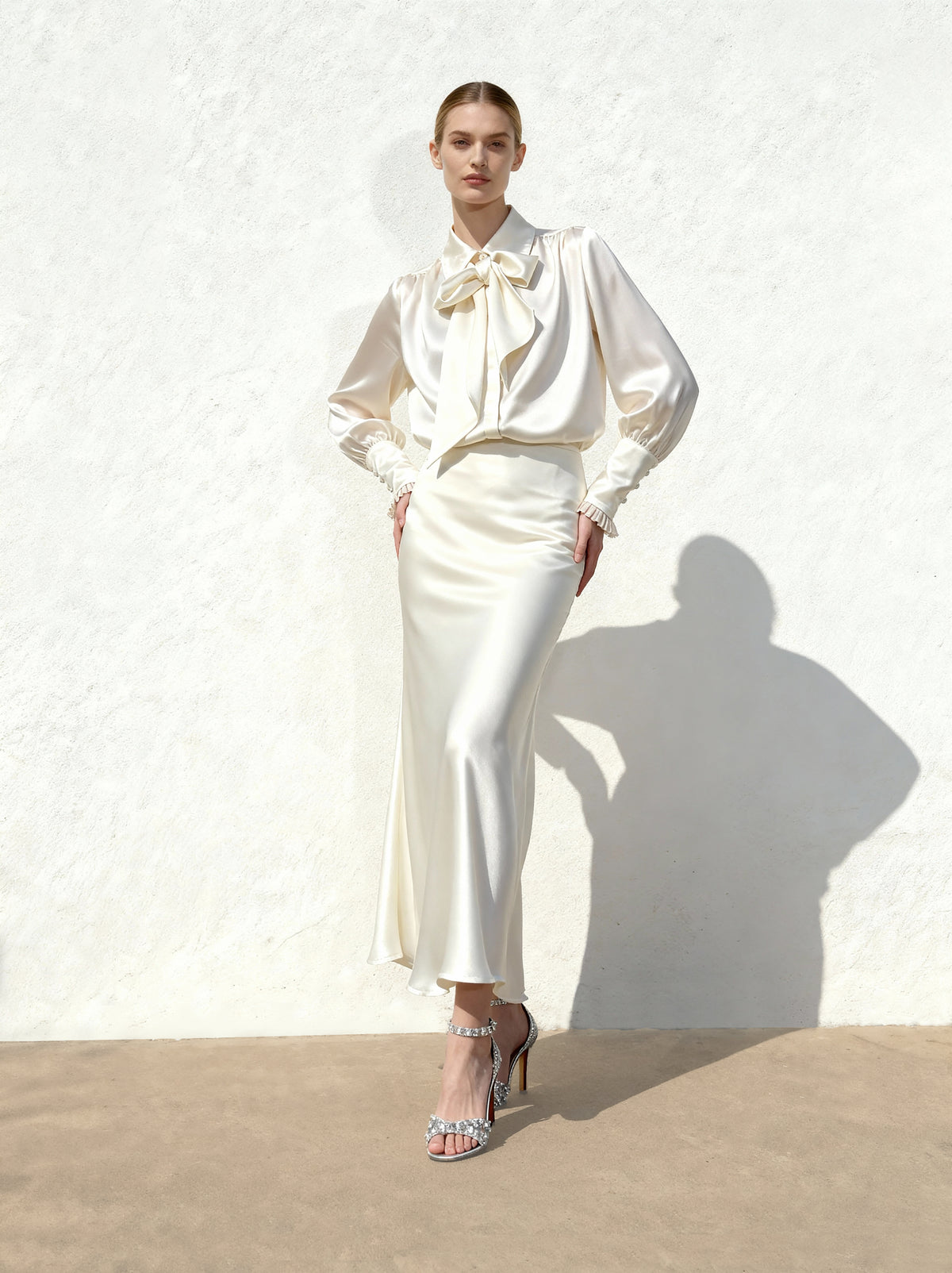 Liquid Satin Mermaid Maxi Skirt - White - view 2
