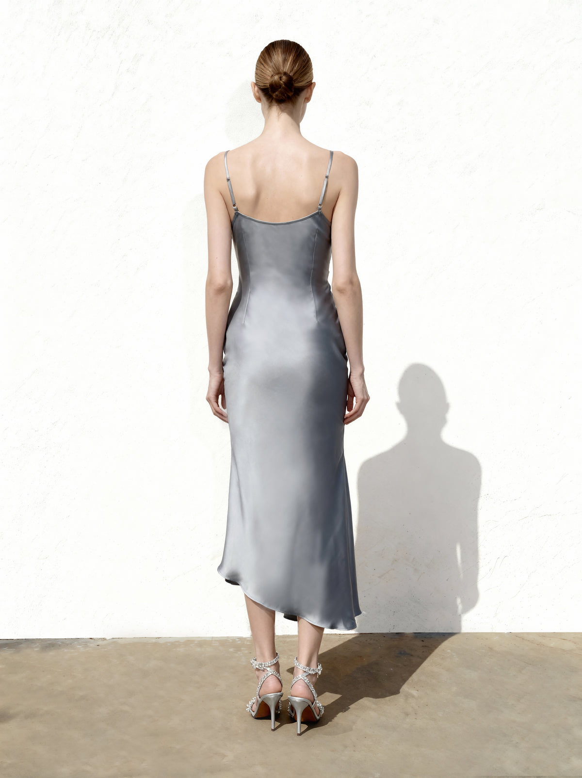 Liquid Satin Cowl-Slit Gown - Silver - view 2