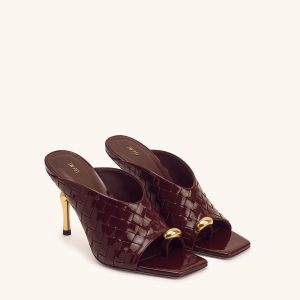 Noemi Woven Square-Toe Metal Accent Sandals - Burgundy