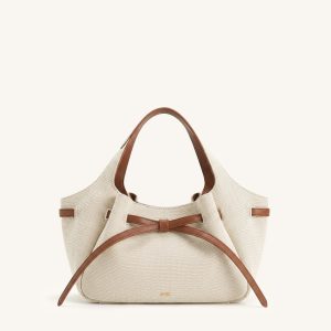 Mabel Soft Bow Tote Bag - Brown Canvas