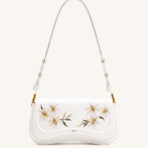 Joy Lily Embroidery Shoulder Bag - White