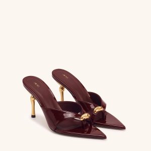 Noemi Square-Toe Metal Accent Patent Sandals - Burgundy