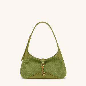 Juliette Faux Suede Key Charm East-West Shoulder Bag - Green Croc