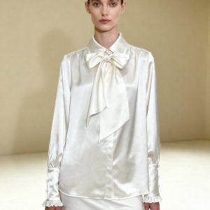 Ribbon Tie Balloon Sleeve Blouse - White - view 1