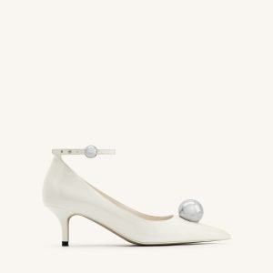 Jewel Buckle Kitten Heels Pumps - White - view 1