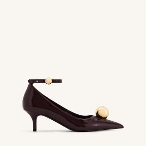 Jewel Buckle Kitten Heels Pumps - Claret Red - view 1
