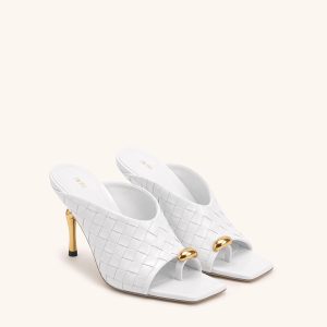 Noemi Woven Square-Toe Metal Accent Sandals - White