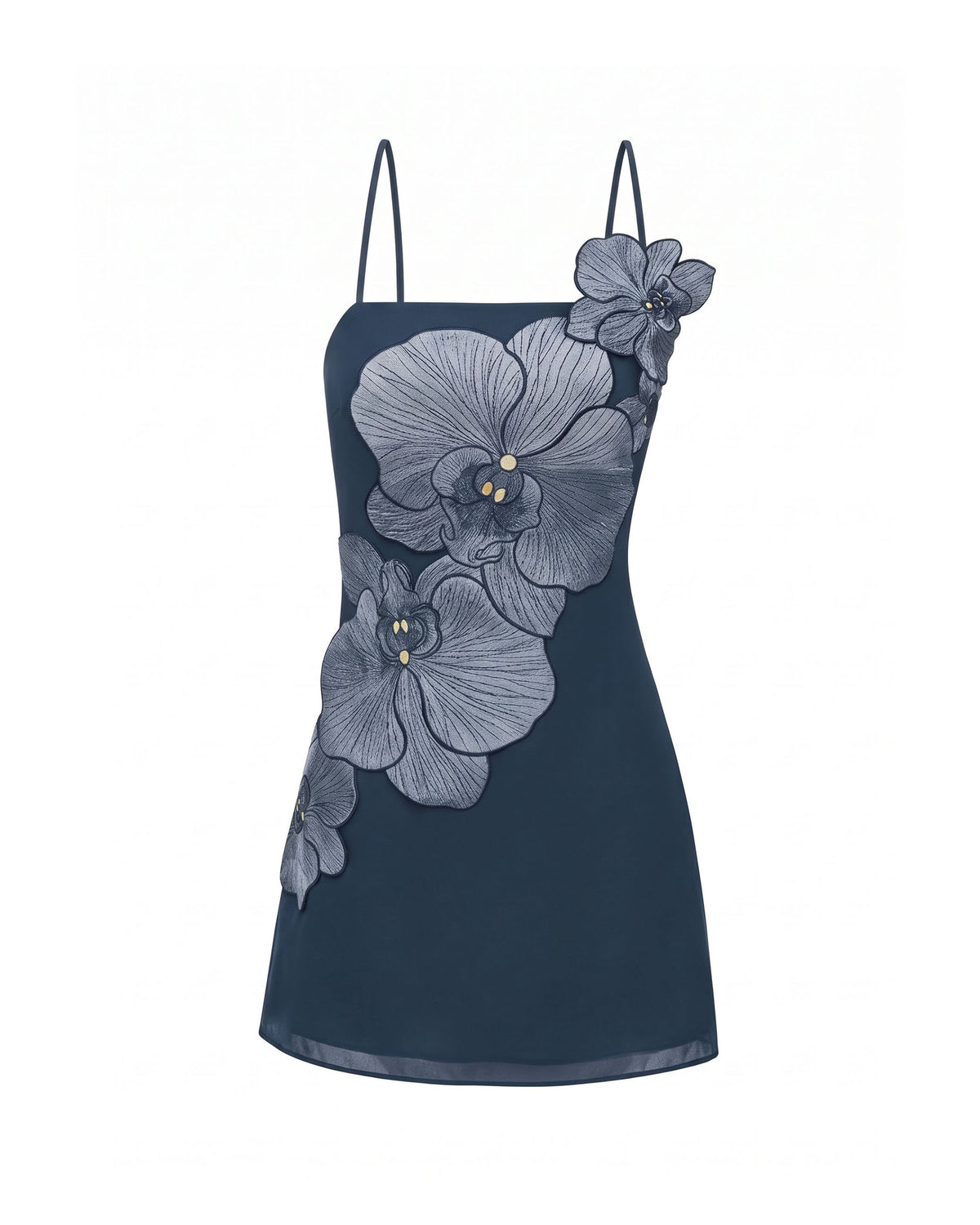 Orchid Appliqué Mini Dress - Dark Blue - view 3