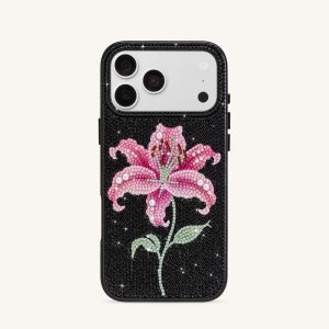 Pink Lily Artificial Crystal Phone Case - Black - view 1