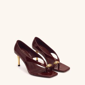 Noemi Wide Strap Square-Toe Metal Accent Sandals - Burgundy