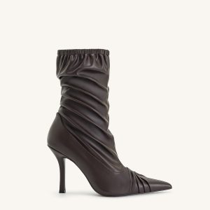 Joanne Paneled Detailing leather Ankle Boots- Burgundy - view 1