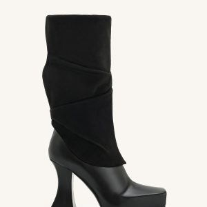 Reyna Square Toe Platform Knit Boots - Black - view 1