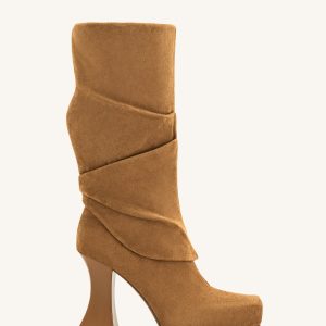 Reyna Square Toe Platform Knit Boots - Brown - view 1