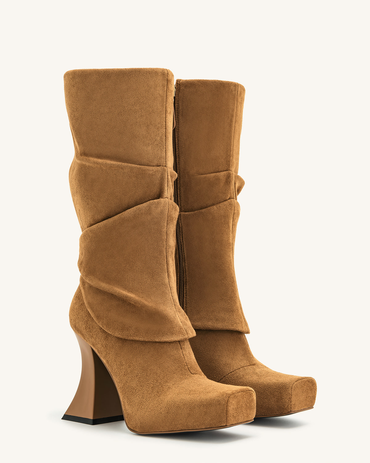 Reyna Square Toe Platform Knit Boots - Brown - view 3