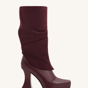 Reyna Square Toe Platform Knit Boots - Claret Red - view 1