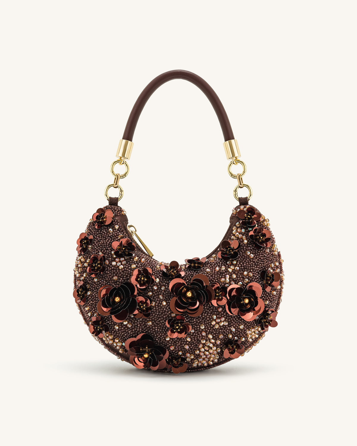 Livia Beaded Floral Hobo Bag - Brown - view 1