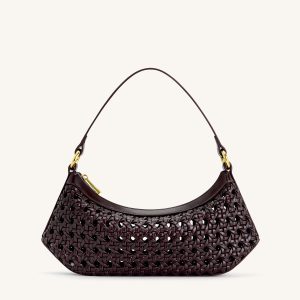 Lily Faux Bamboo Woven Shoulder Bag - Deep Claret - view 1