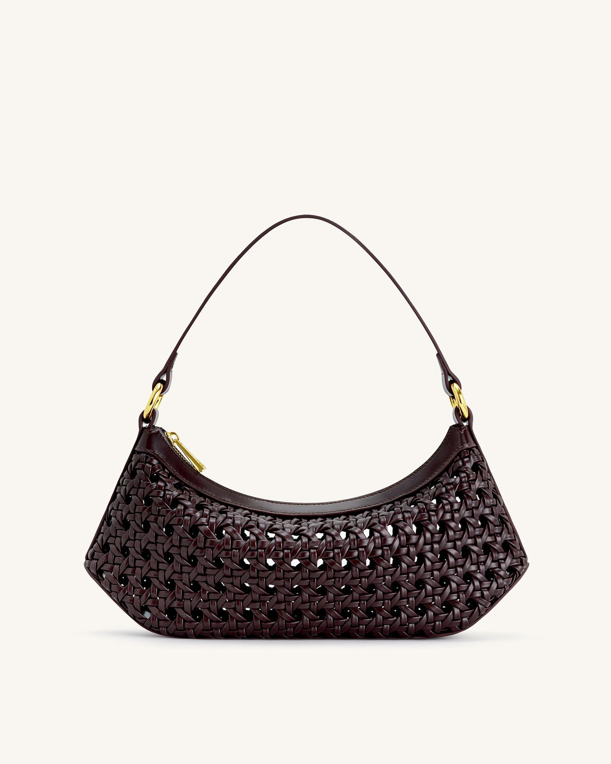 Lily Faux Bamboo Woven Shoulder Bag - Deep Claret - view 1