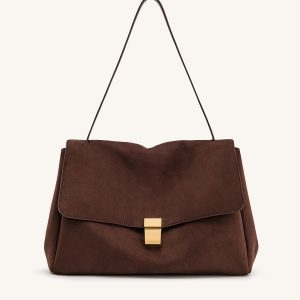 Hilary Faux Suede Shoulder Bag - Dark Brown - view 1